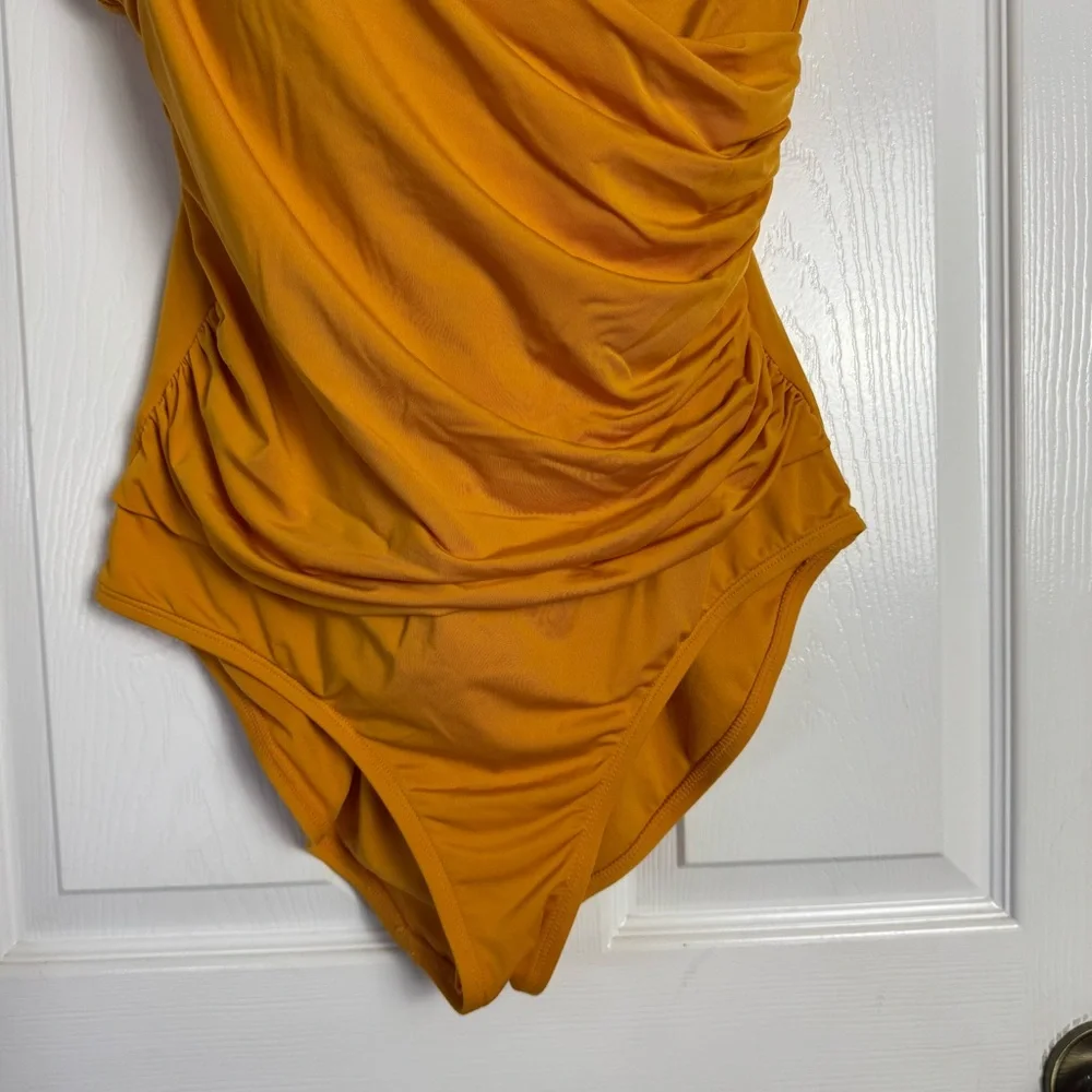 Jantzen Surplice One Piece Swimsuit in Marigold Yellow Size 14 - Picture 4 of 6